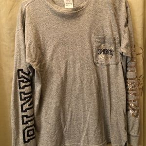 VS Pink long sleeve sequin pocket  tee